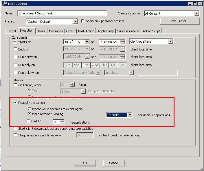 「アクションの実行」-「実行」タブ