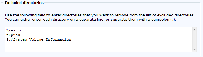 スキャンにもう一度含めるディレクトリーを指定するためのフィールドを示すイメージ