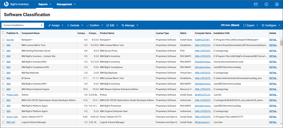 Software Classification パネル