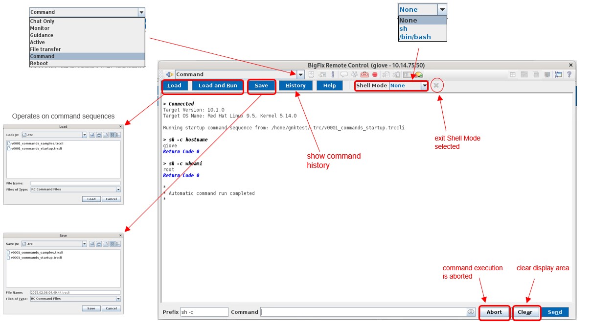 command mode, shell mode