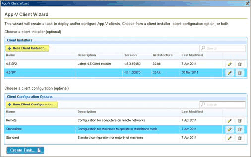 App-V クライアント・ウィザードからのタスクの作成