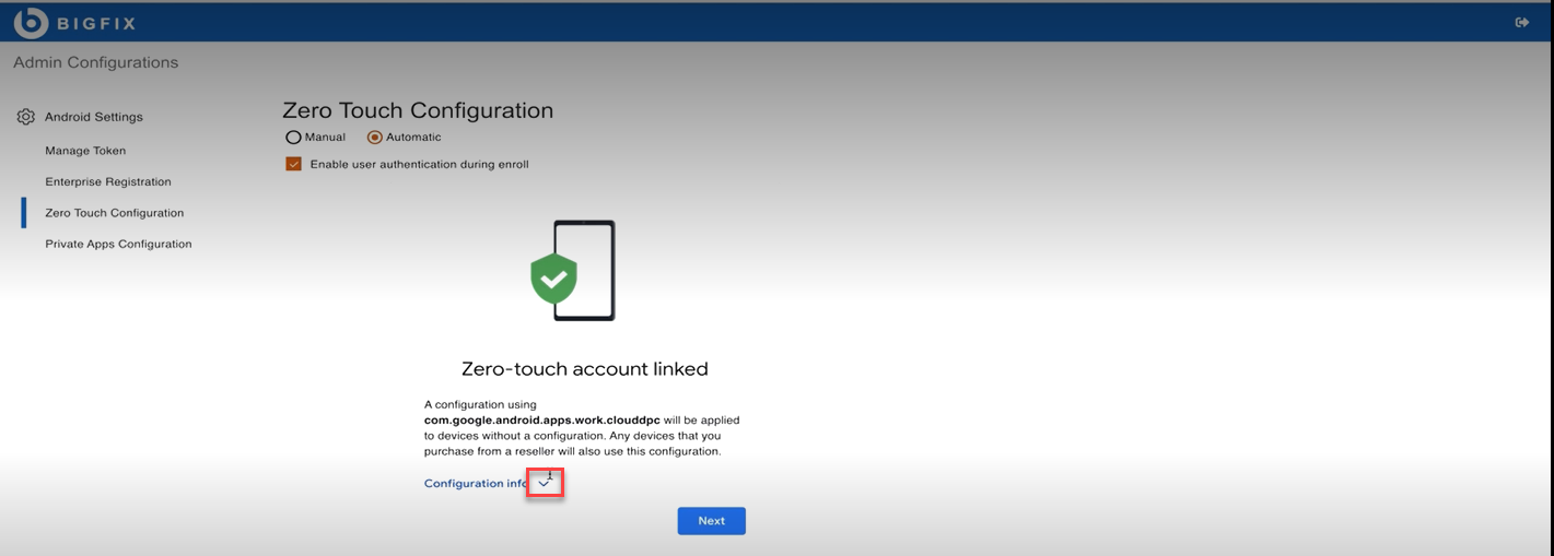 リンクされているゼロタッチ・アカウント