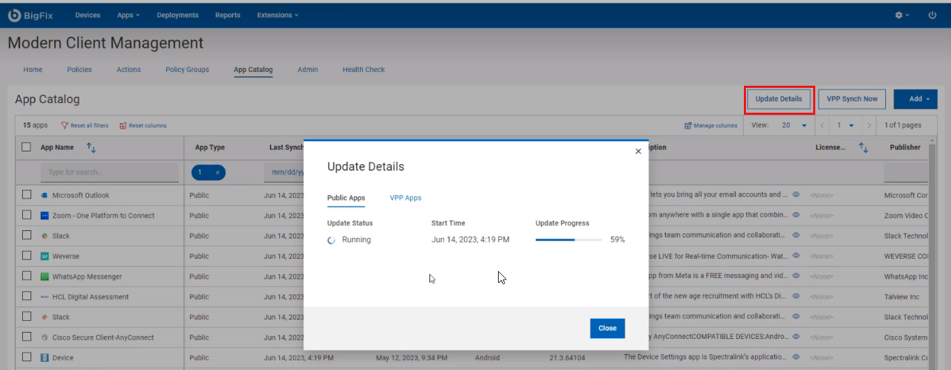 更新プロセスが実行中
