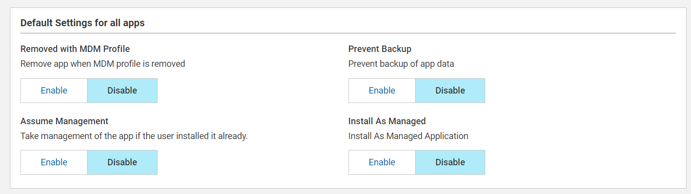 iOS のデフォルト設定