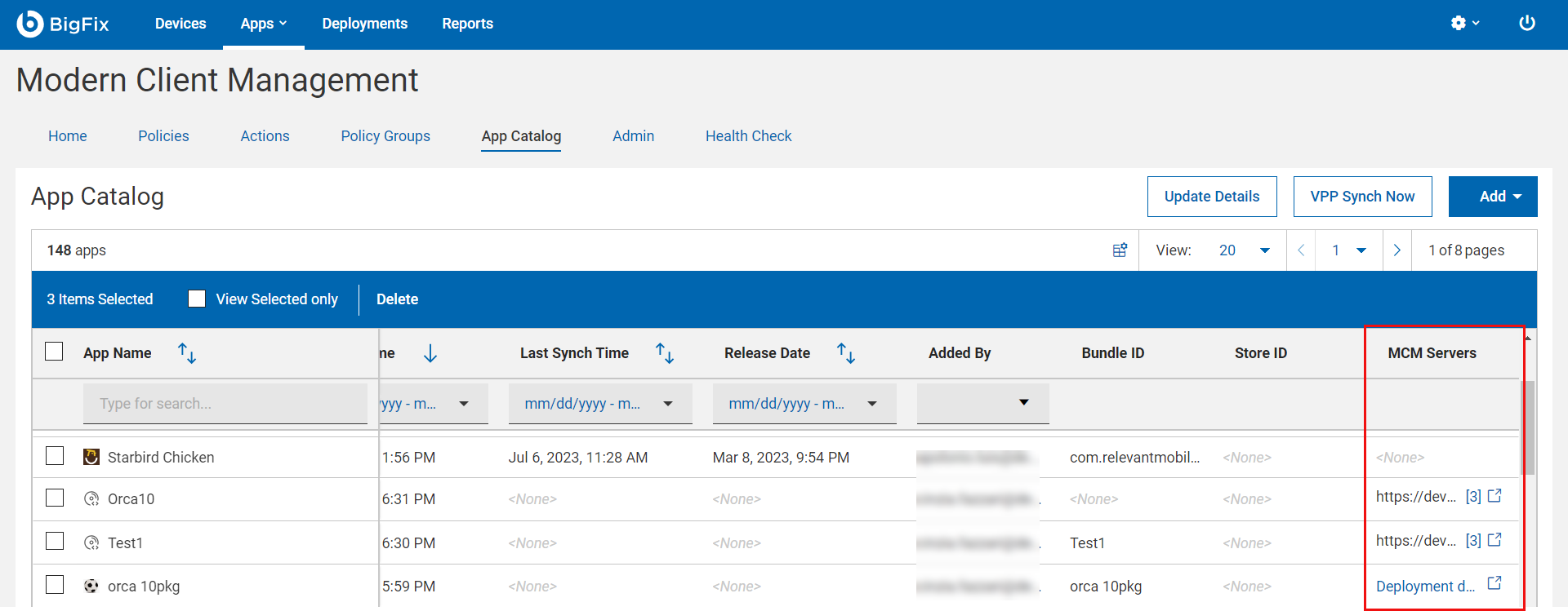 「アプリ・カタログ」の「MCM サーバー」列