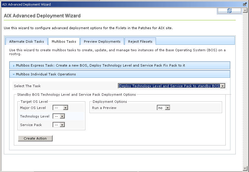 スタンバイ BOS へのテクノロジー・レベルおよび Service Pack の適用