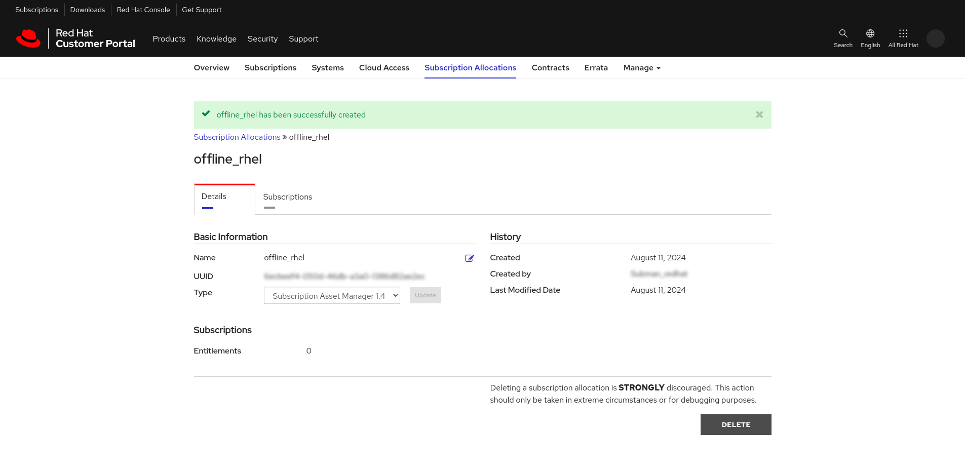 新しいサブスクリプションの割り振りが正常に作成されました