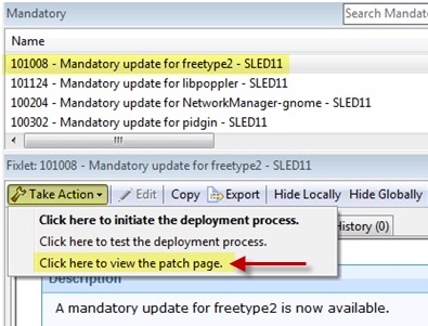 パッチ・ページを表示するためのアクションの実行