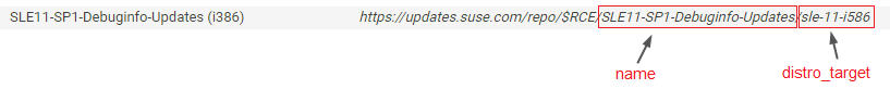 name と distro_target を示す SUSE 11 の例