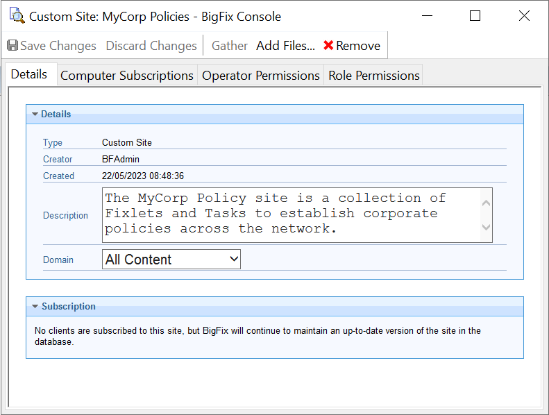 このウィンドウには、「詳細」タブが表示されています。このタブの「説明」ボックスに、サイトの説明を入力する必要があります。