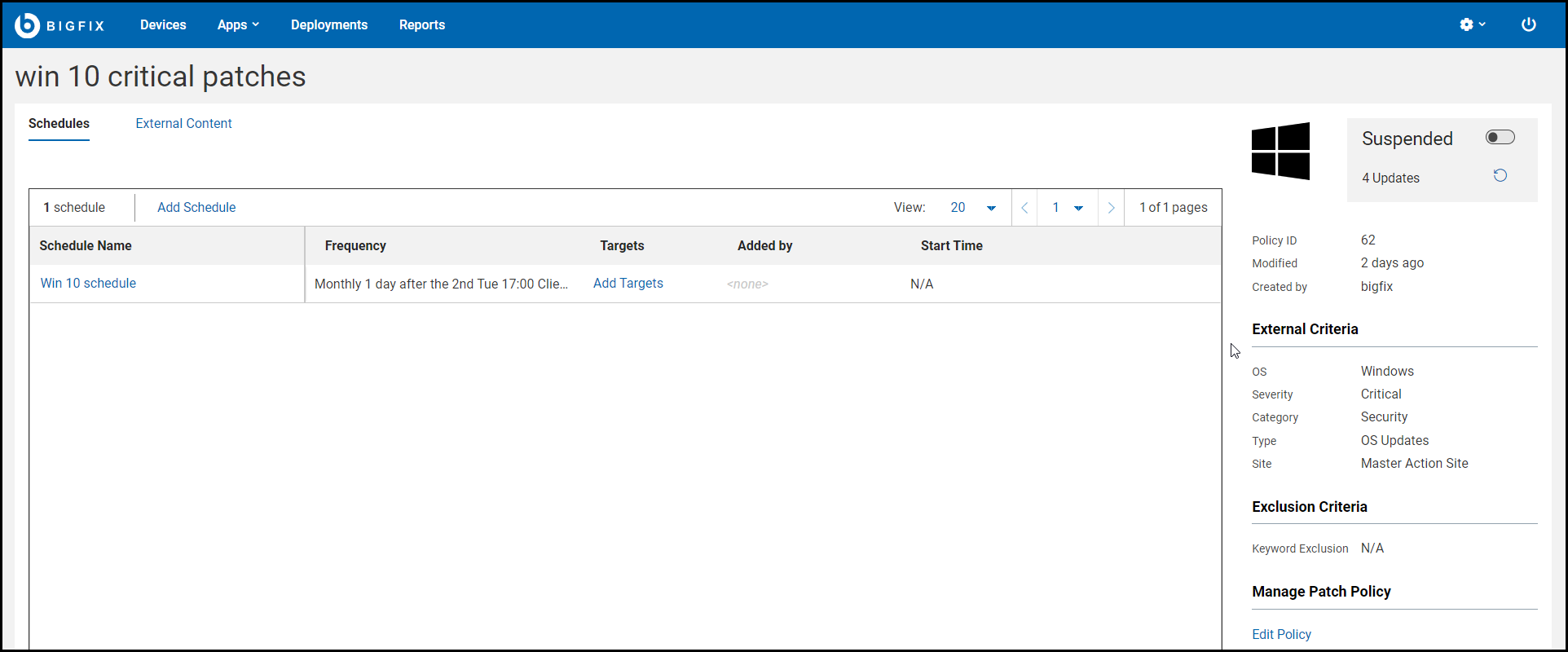 パッチ・ポリシー・スケジュール