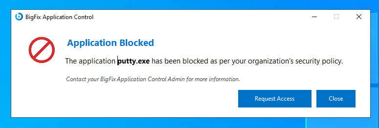 Application blocked notification dialog