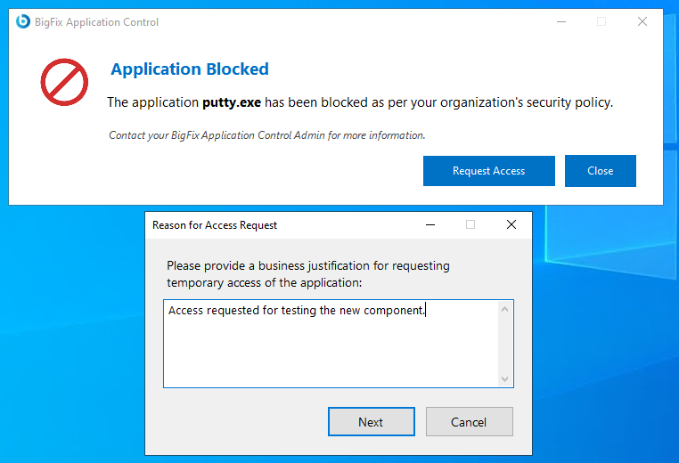 Enter business justification / reason