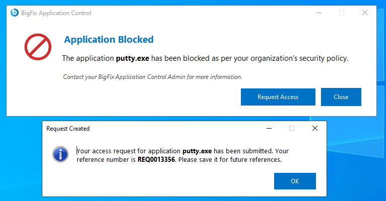 Reference number appears on successful creation of a request