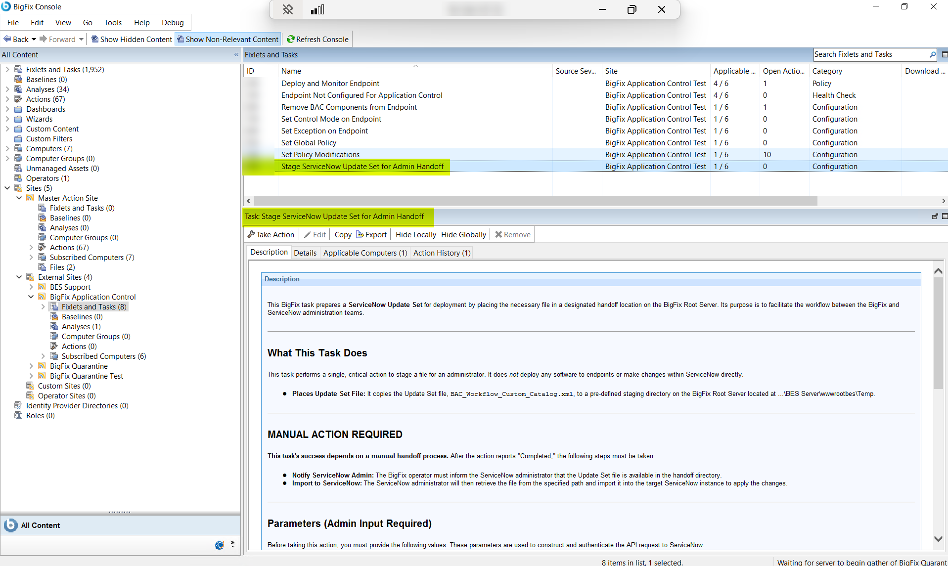 Stage ServiceNow Update Set for Admin Handoff
