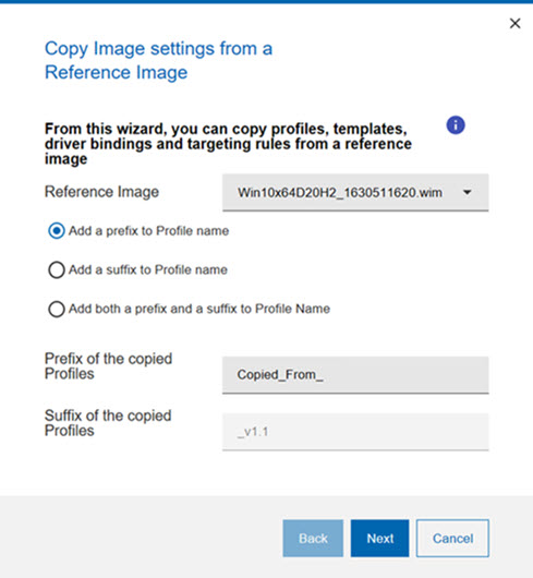 Copy image settings wizard