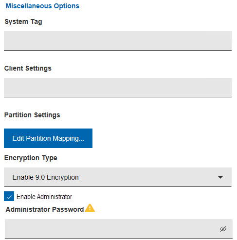 Miscellaneous options section of the Deploy Image to Computer dashboard