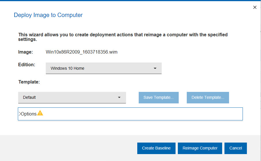 Deploy Image to Computer Wizard - Create Baseline option