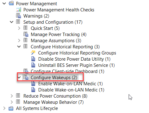 Enable Wakeup task in the BigFix Power Management navigation tree