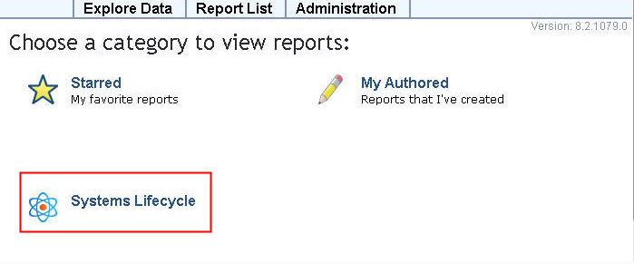 Selecting Systems Lifecycle from the Web Reports page