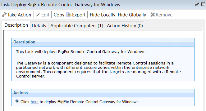 Description of what the Deploying gateway support for windows fixlet does.