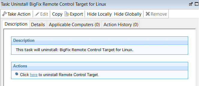 Description of what the Uninstalling a linux target fixlet does.