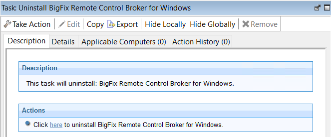 Description of what the Uninstalling broker support for windows fixlet does.