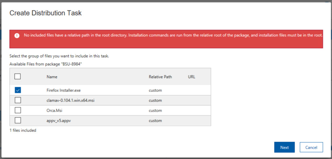 Warning message when files that are not in the root folder are added to a package