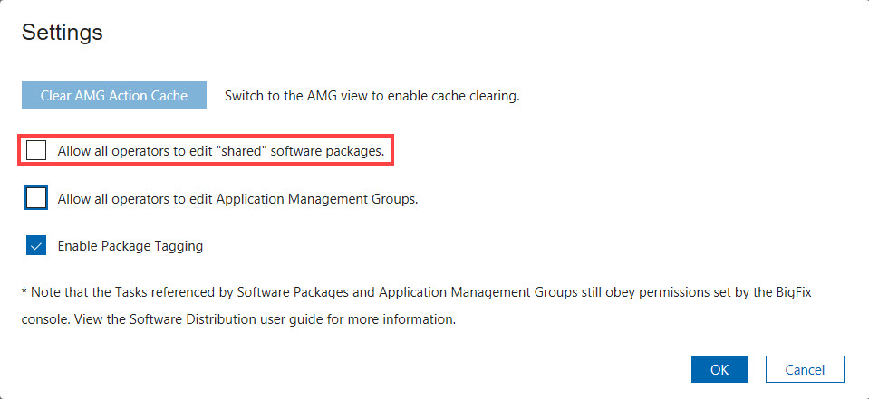 Edit shared packages setting