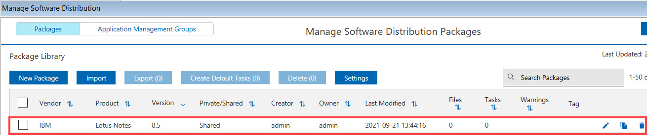 New package is displayed under the Package Library