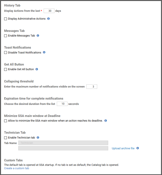 Image of the bottom portion of the Configure Self-Service Application page.