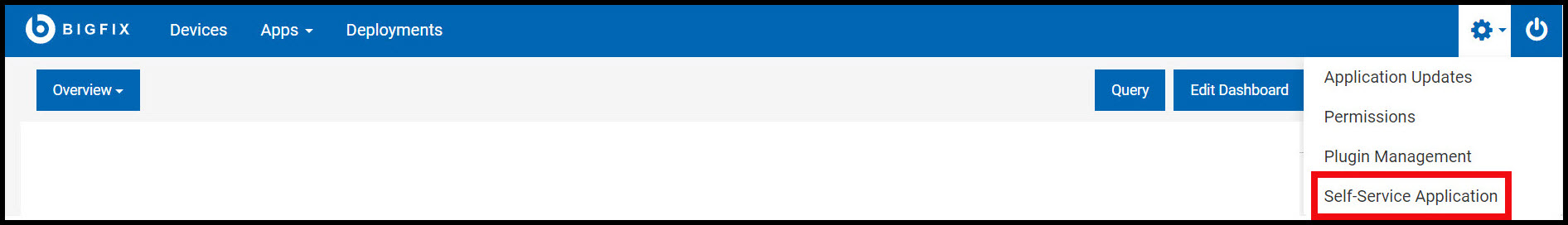 Image of the Self-Service Application option on the WebUI Settings menu.