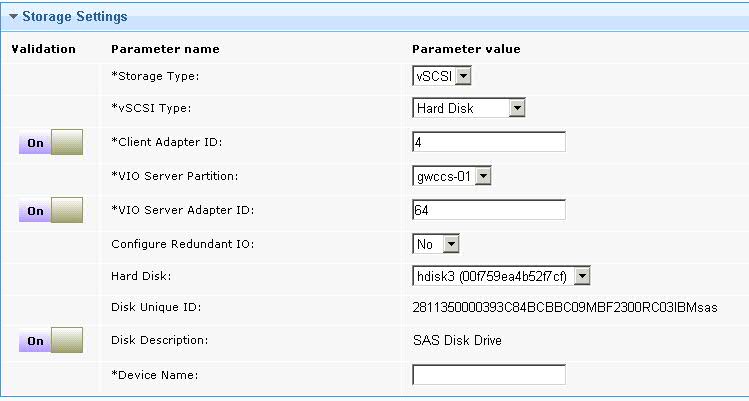 An image of the Storage Setting section of the Add Disk task with a Storage Type set to vSCSI and vSCSI type set to Hard Disk.