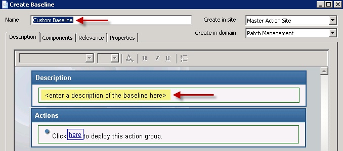 Create Baseline window