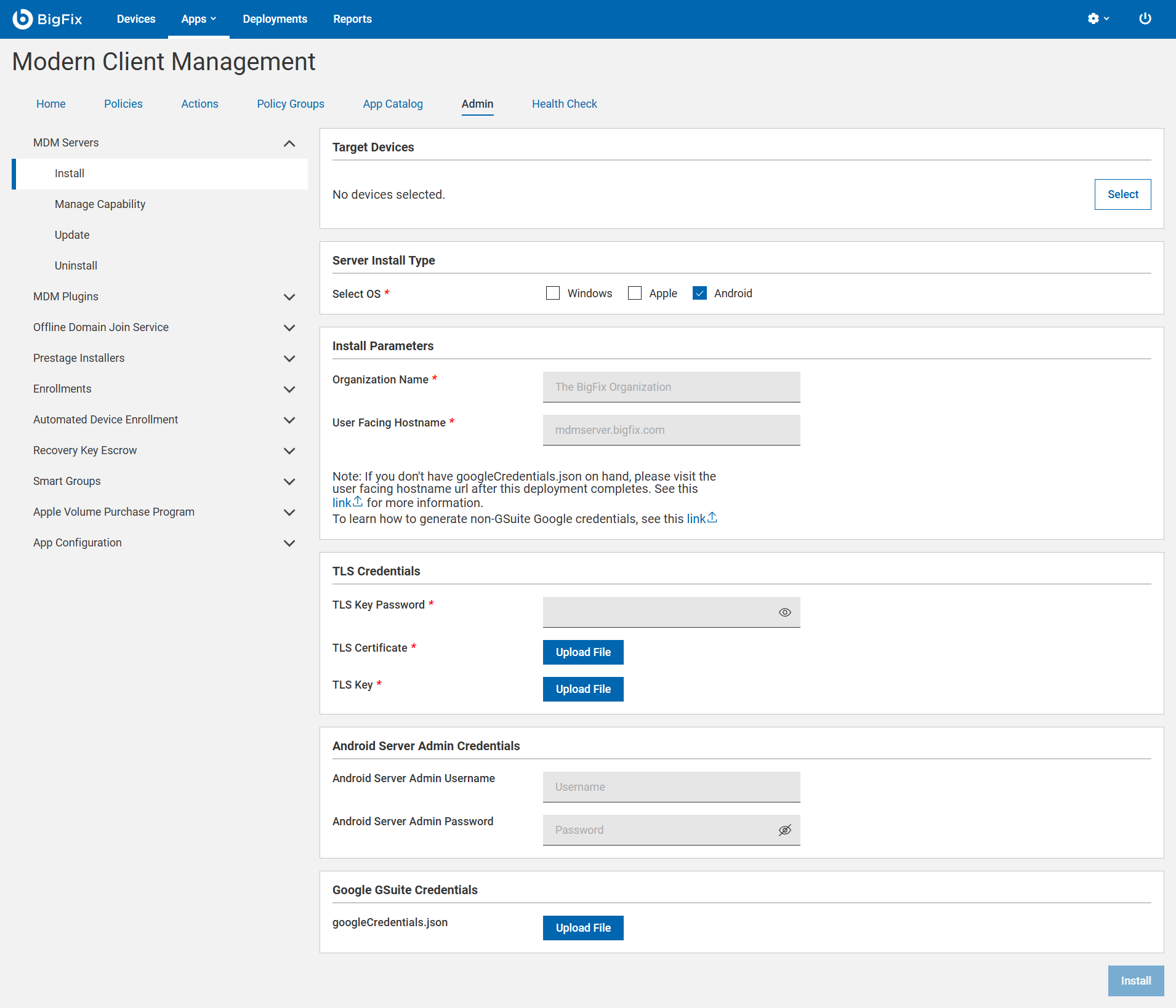 Install BigFix MDM Service for Android