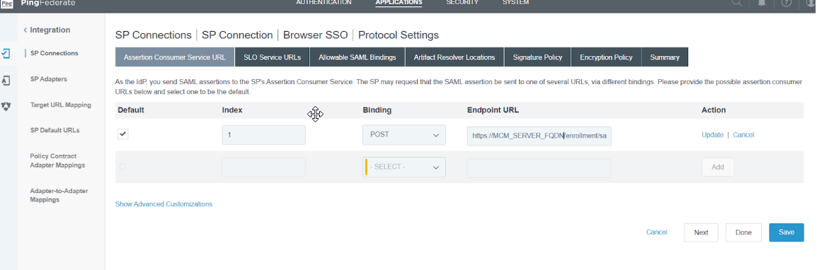 PingFederate SP Connections