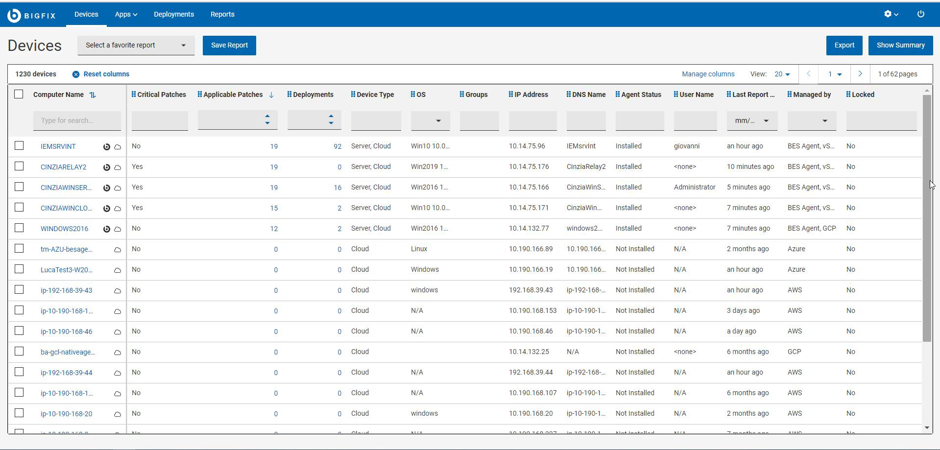 Devices data grid - default view