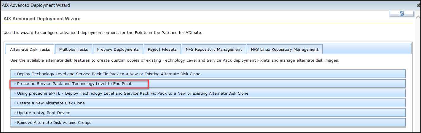 Deploy technology level and service pack fix pack to a new or existing alternate disk clone