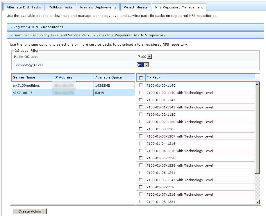 Download fix packs to a registered AIX NFS repository