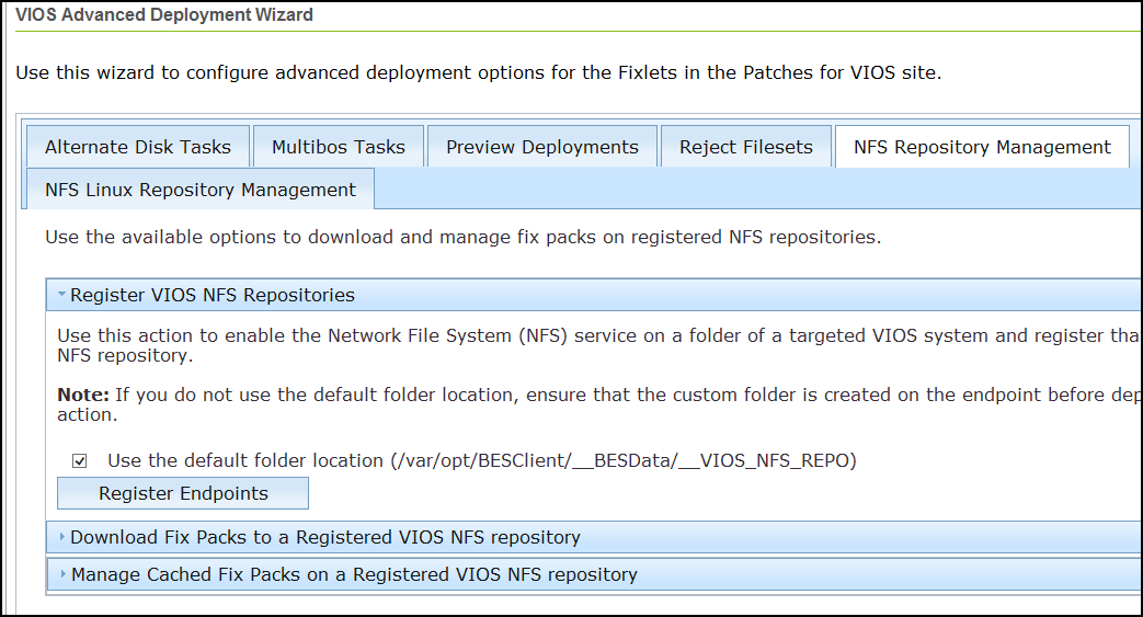 Registering VIOS NFS Repositories