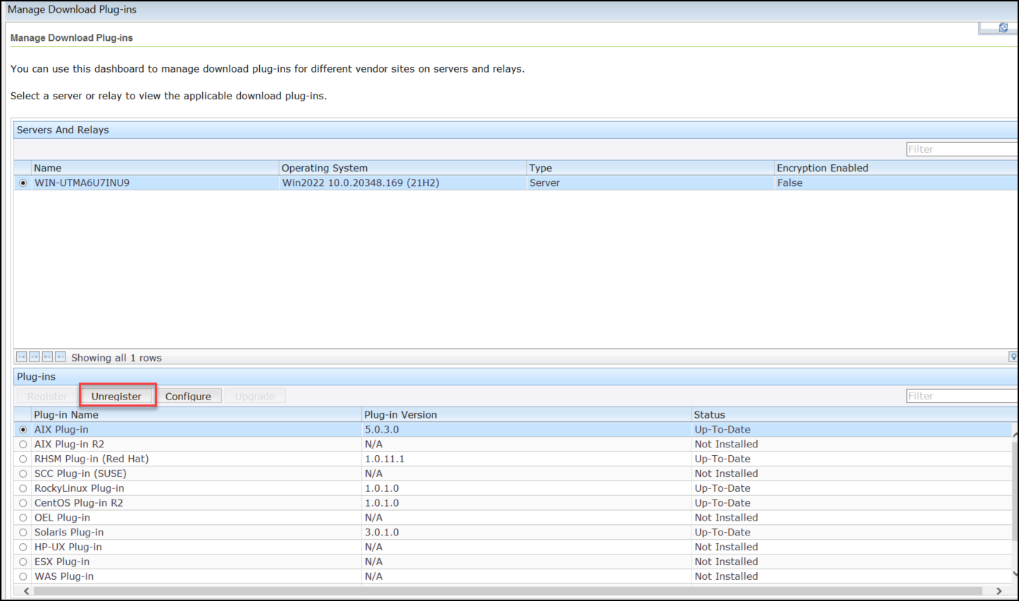 Unregister the AIX download plug-in