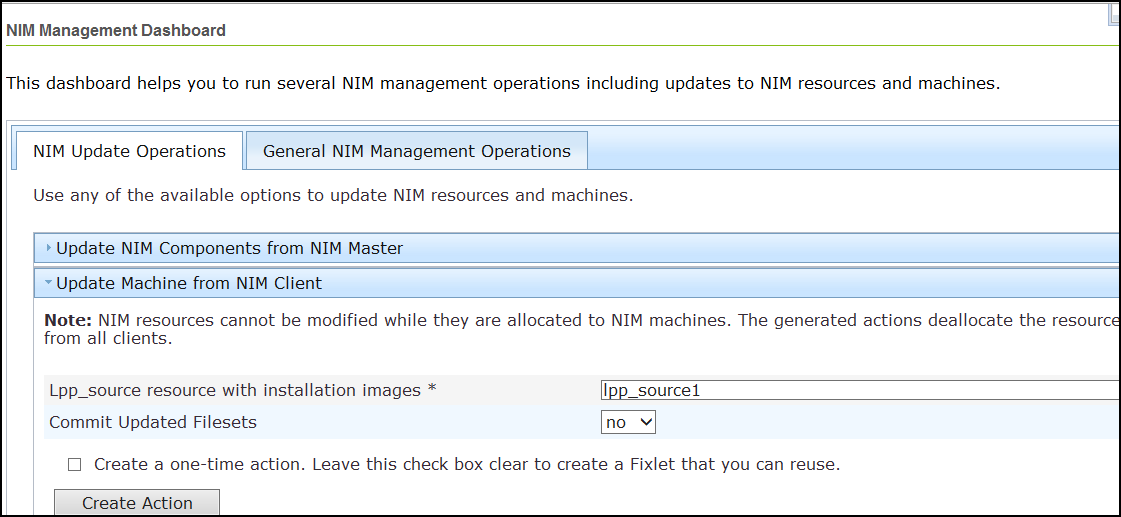 Update a system from a NIM client