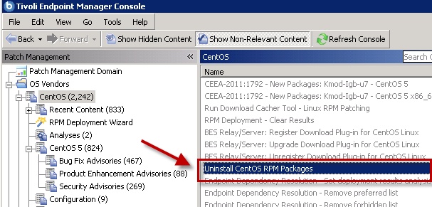 Uninstall CentOS RPM Packages Fixlet