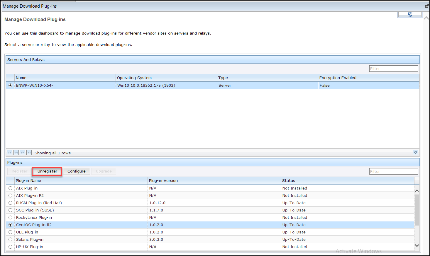 Unregister the CentOS download plug-in R2