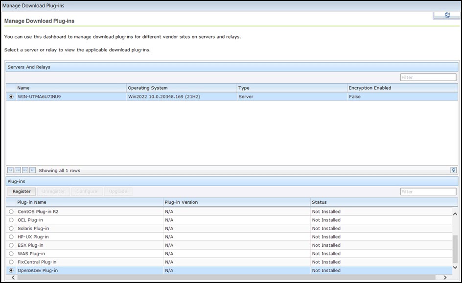 Manage Download Plug-ins dashboard