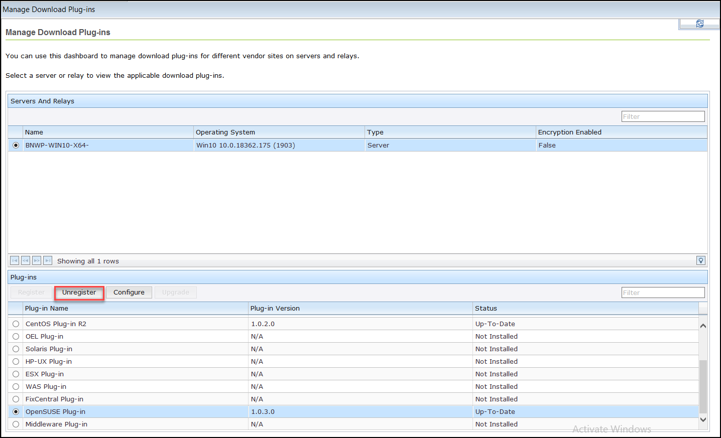 Manage Download Plug-ins dashboard