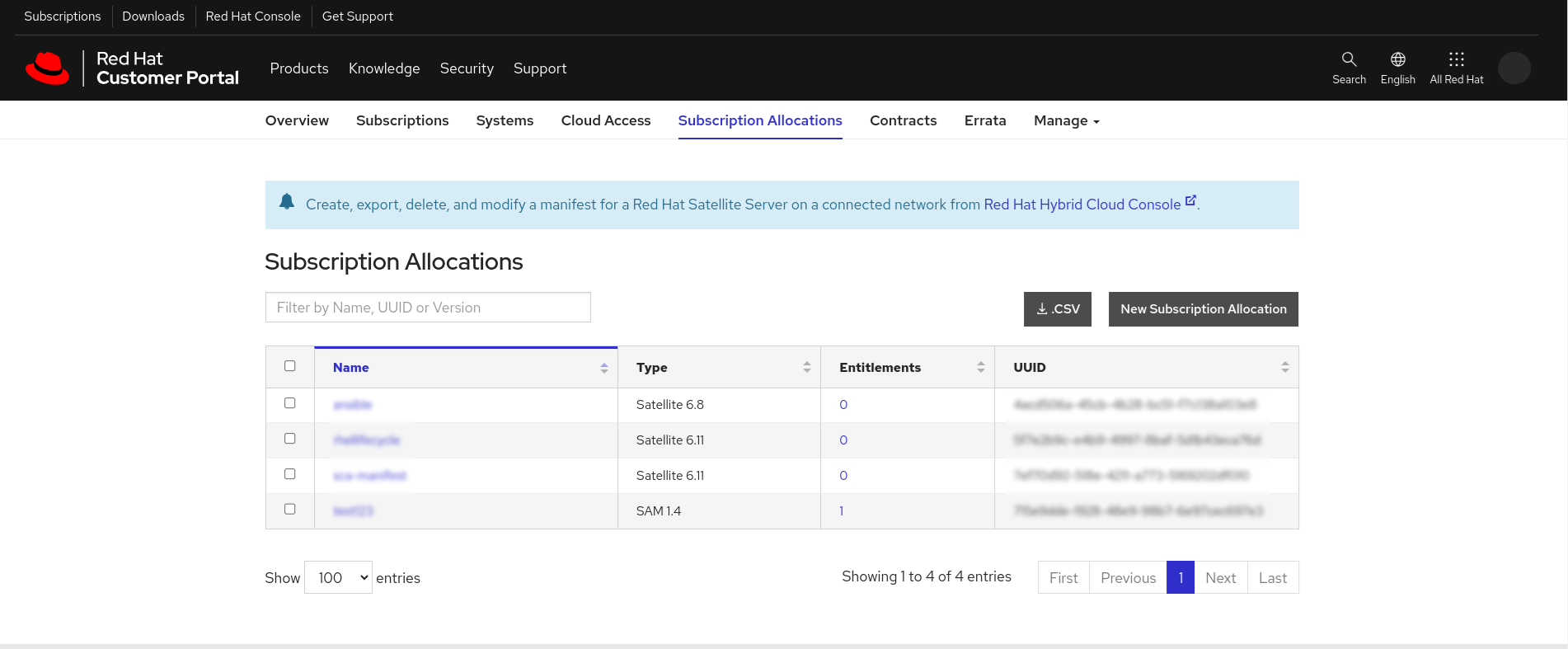 Subscriptions allocation page