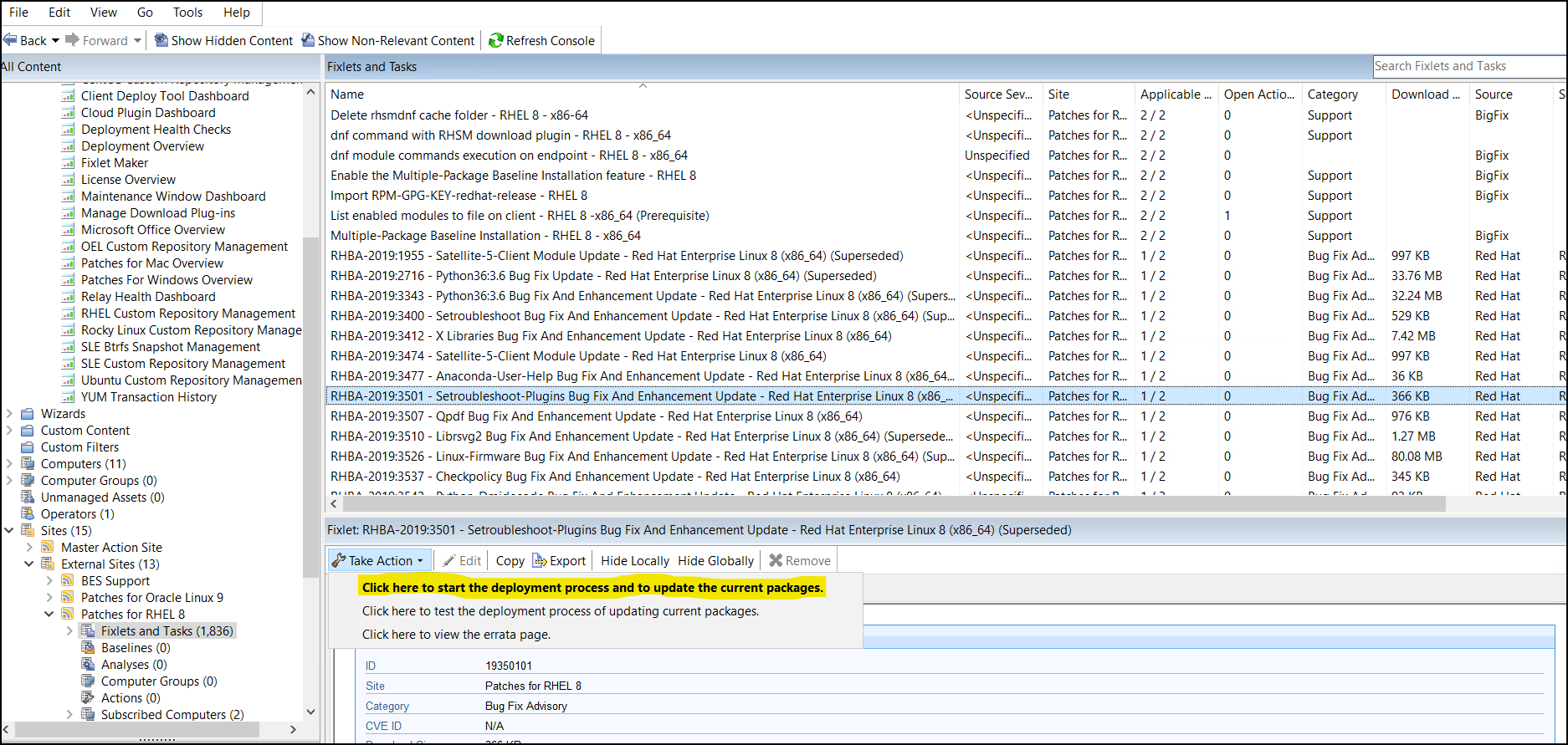 Click here to start the deployment process and update the current packages
