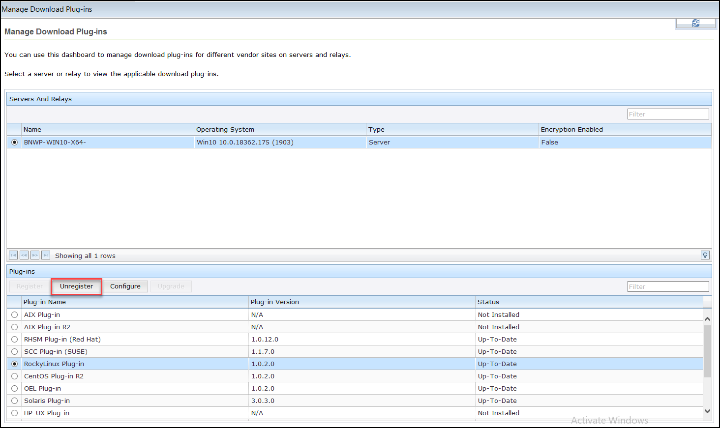Unregister the Rocky Linux download plug-in