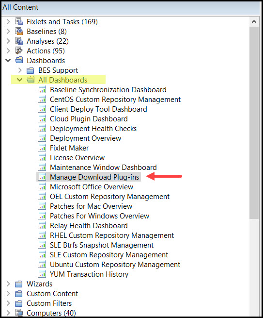 Patch Management navigation tree